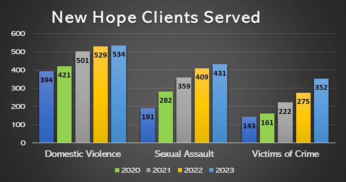 New Hope provided services to more than 500 victims of domestic abuse last year, a dramatic increase from just four years ago.