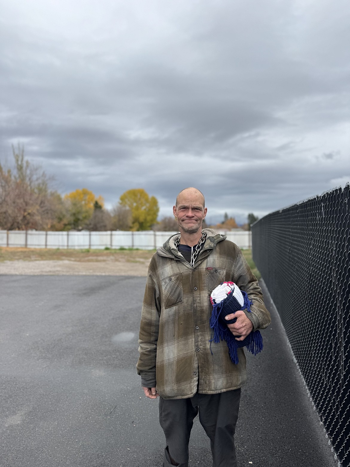 Kevin Pearson, who is homeless, standing outside of the Flathead Warming Center on Oct. 21, 2024.