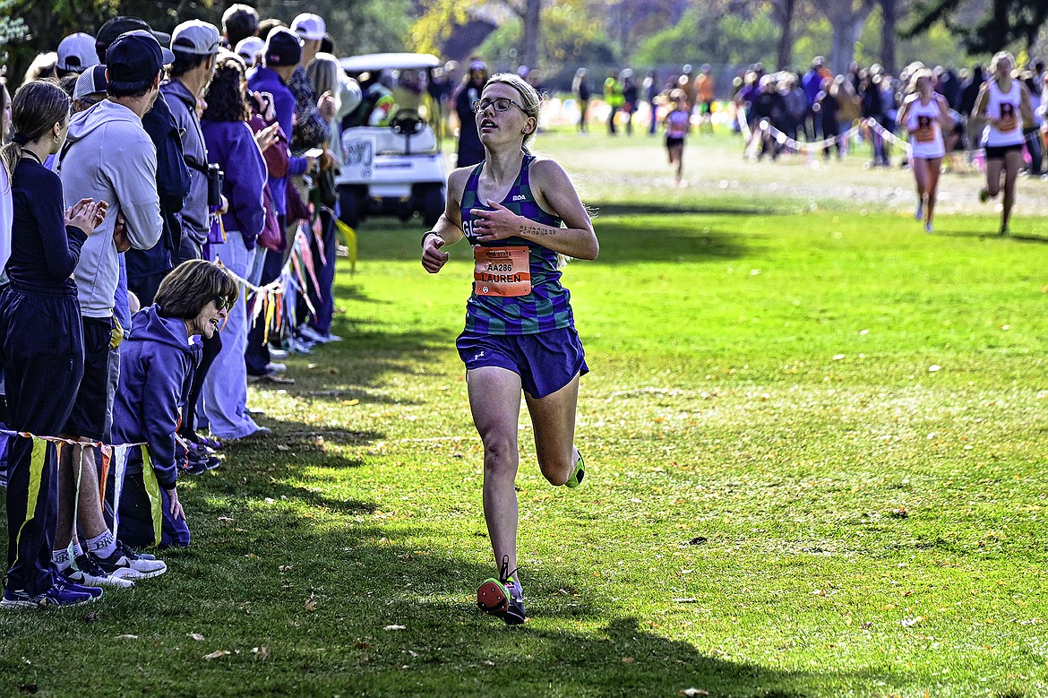 Glacier Sophomore Lauren Bissen runs during the AA girls race at the 2024 State Cross Country Championships at the UM Golf Course in Missoula on October 26th, 2024 (Seth Anderson/Daily Inter Lake)