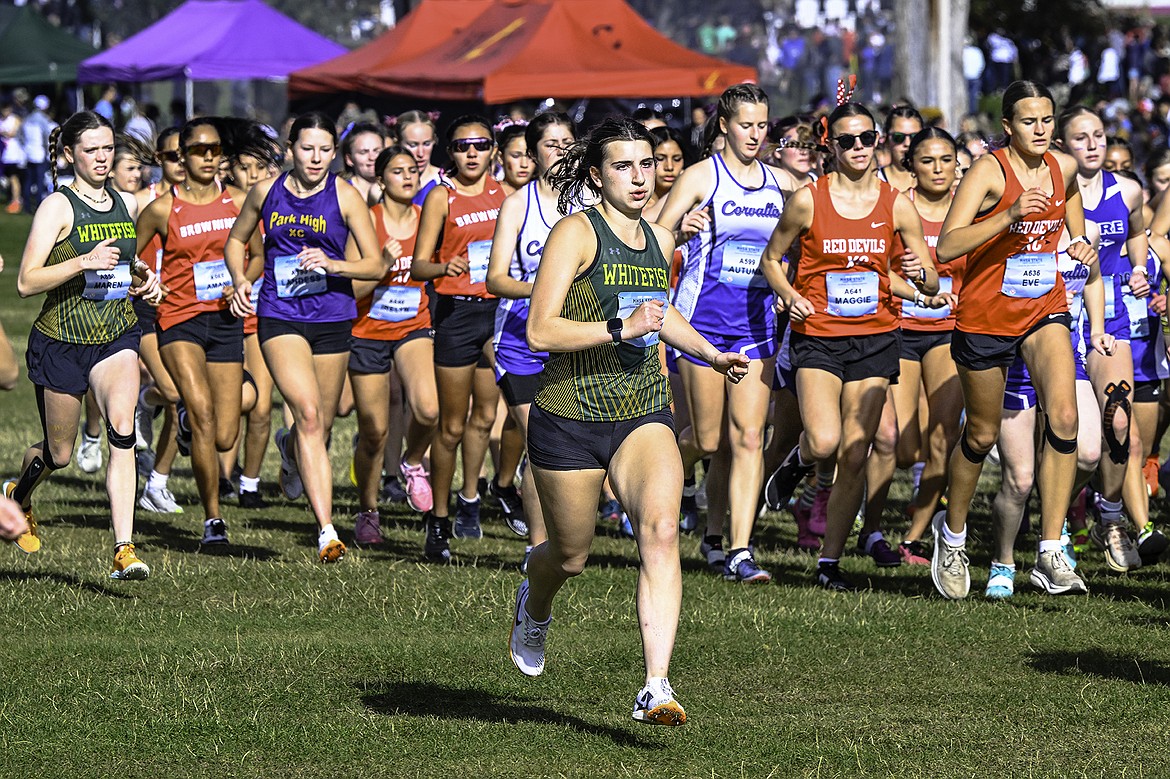 Whitefish Senior Kellie Klepper makes a break at the State Cross Country meet in Missoula. (Seth Anderson Photo).