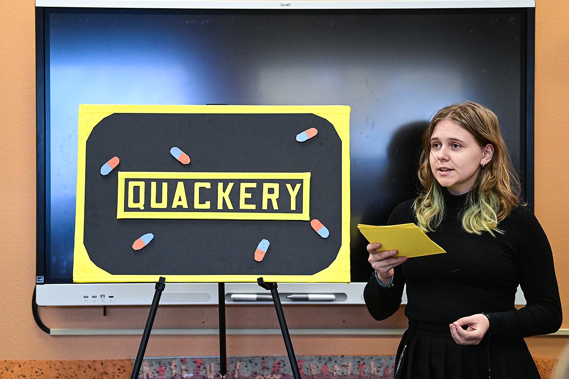 Flathead High School junior Vienna Stewart practices her informative speech at the high school on Tuesday, Oct. 29. (Casey Kreider/Daily Inter Lake)