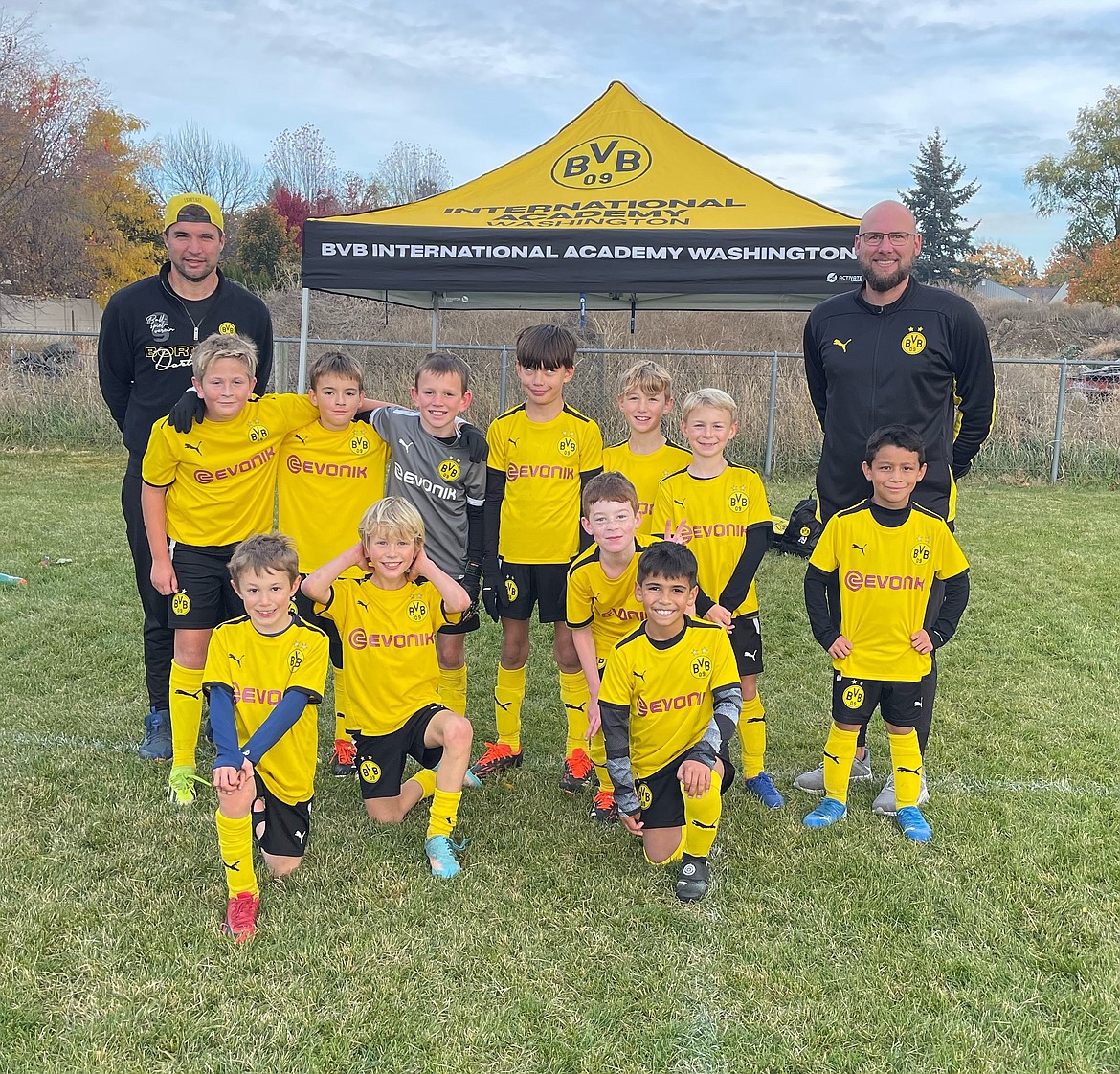 Courtesy photo
The BVBIA CDA Boys U10 soccer team competed in a tough match Saturday morning against Sting 15B Yellow 1 team, ending in a 3-3 draw. In the front row from left are Elijah Ramsey, Cash Fowler, Peyton Pecor and Roman Cortes; second row from left, Ryker Bailey, Cole Birdsell, Talmadge Greene, Colter Bodnar, Emerson Cousino, Coleman Underdown and Macario Rodriguez; and back row from left, coaches Ross Kuhn and Jason Steenstra.