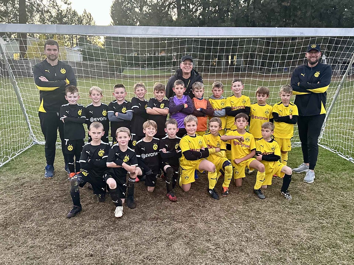 Courtesy photo
The BVBIA CDA Boys U09 Black and Yellow soccer teams competed against each other Monday evening in their last league match of the fall season. Each team also got a win Saturday with team Yellow defeating WE Surf SC 5-1 and team Black defeating SOZO 7-1. In the front row from left are Weston Kramer, Jasper Johnson, Graysen Martino, Luke Odom, Lincoln Haynie, Xander Werner, Onyx Barnes and Ryker Raber; second row from left, Colin Happeny, Max Stover, Peyton Schock, Waylon Wood, Hugh Erickson, Krew Steenstra, Graham Brown, Estes Hartley, Cole Rounds, Mitchell Volland and Greyson Guy; and back row from left, coaches Ross Kuhn, John O’Neil and Jason Steenstra.