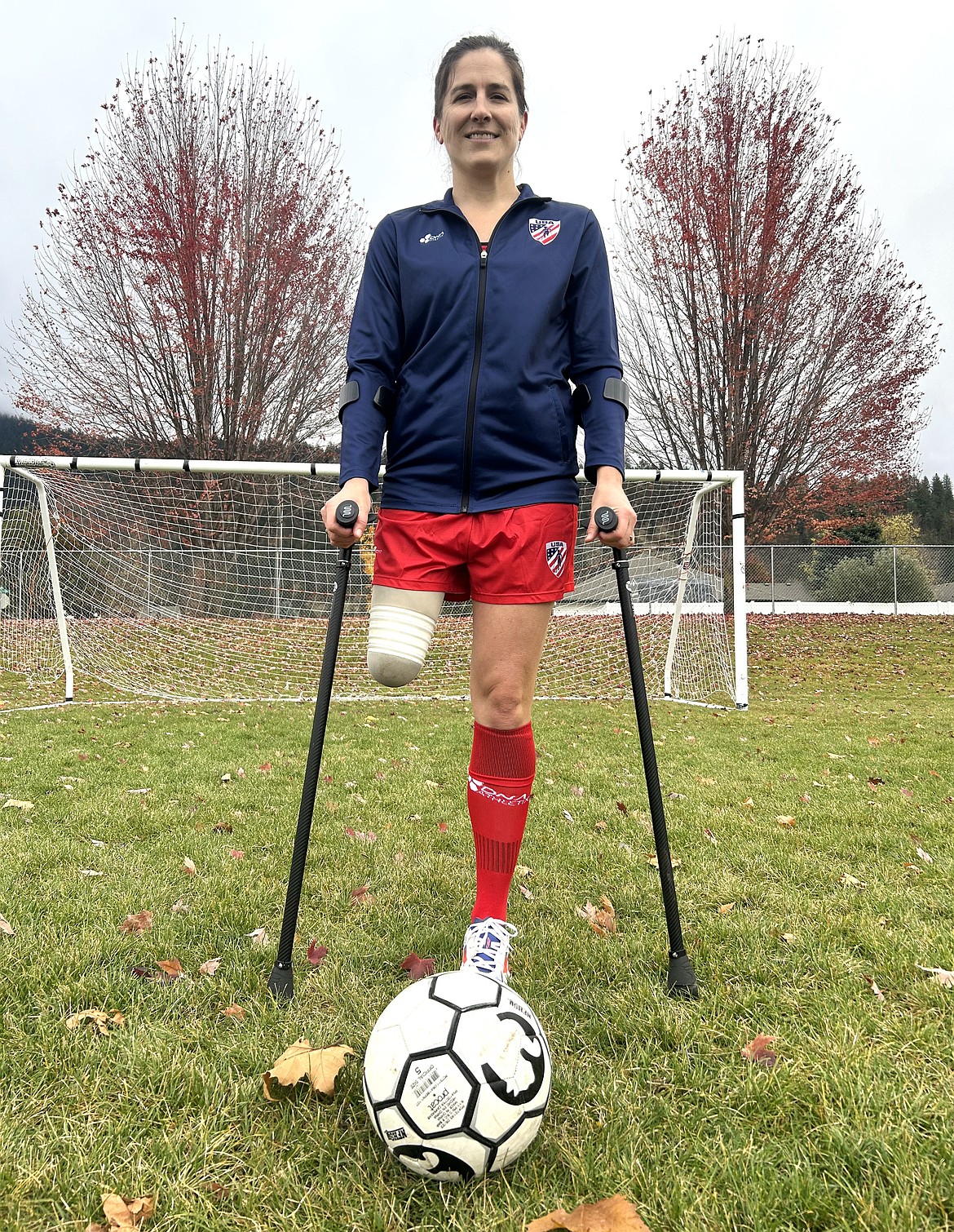 Jenny Gray poses at the Canfield Sports Complex. The Hayden woman will be competing on the U.S. team at the inaugural Women's Amputee Football World Cup in Barranquilla, Colombia next month.