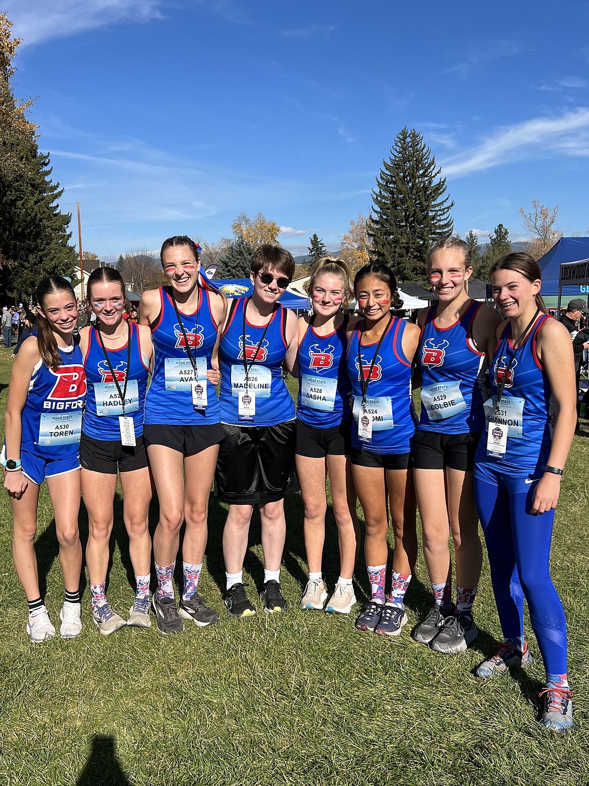 Girls XC team Toren Wenz, Hadley Nollan, Ava Reynolds, Madeline Pomeroy, Sasha Steyee, Naomi Elwell, Colbie Sullivan, Shannon Woll. (Courtesy/Ryan Nollan)