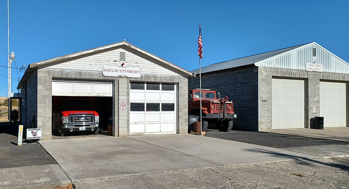 The Grant County Fire District 6 firehouse, where Charles Erickson is stationed, is the same building that formerly housed Hartline’s municipal fire department, as the sign suggests.