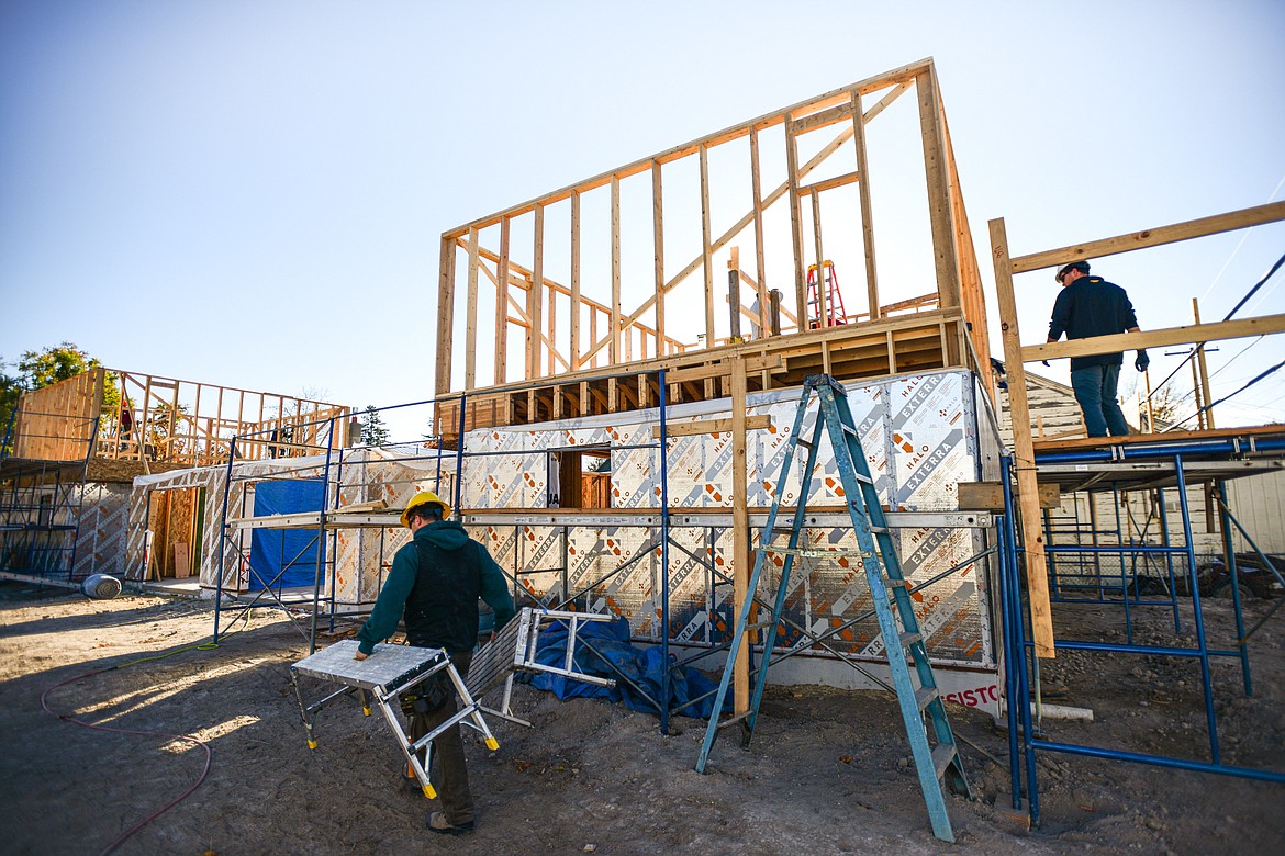 The duplex-style townhouse being built by Habitat for Humanity of Flathead Valley and Northwest Community Land Trust in Kalispell on Wednesday, Oct. 30. (Casey Kreider/Daily Inter Lake)