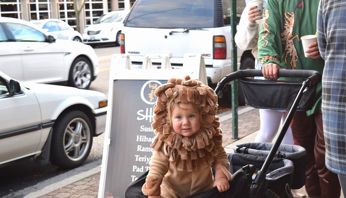 Wesley, 15 mos., takes in the trick-or-treating action along Sherman Ave. in Coeur d'Alene Thursday night.