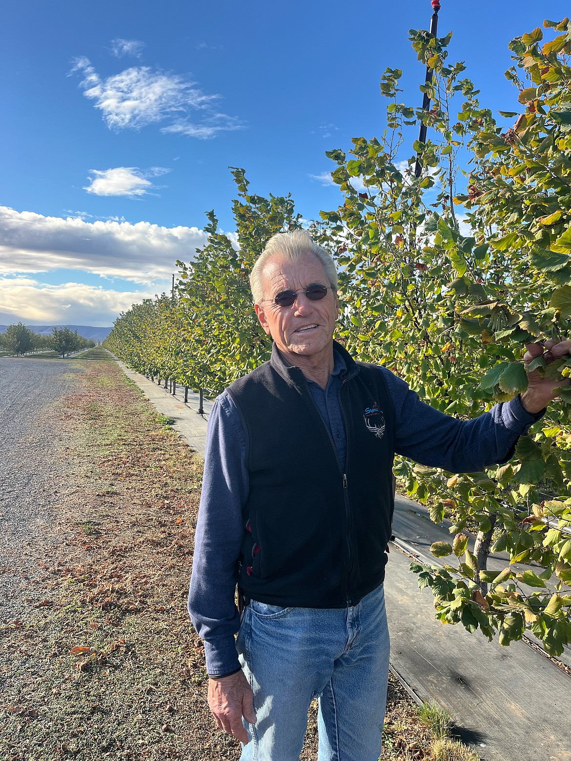 Eastern Washington Hazelnut Association Vice President Jim Canaday poses next to his hazelnut trees in Wapato. He started growing the trees over 10 years ago and helped start the Eastern Washington Hazelnut Association.