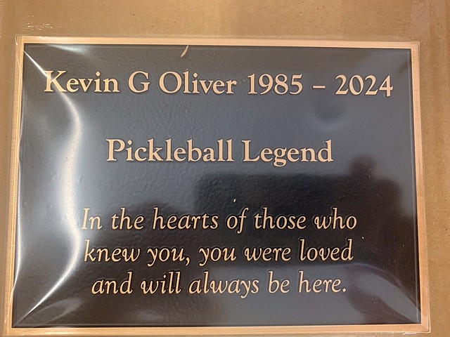 The Panhandle Parks Foundation installed a plaque at the pickleball courts at Memorial Field in honor of avid pickleball player Kevin Oliver.