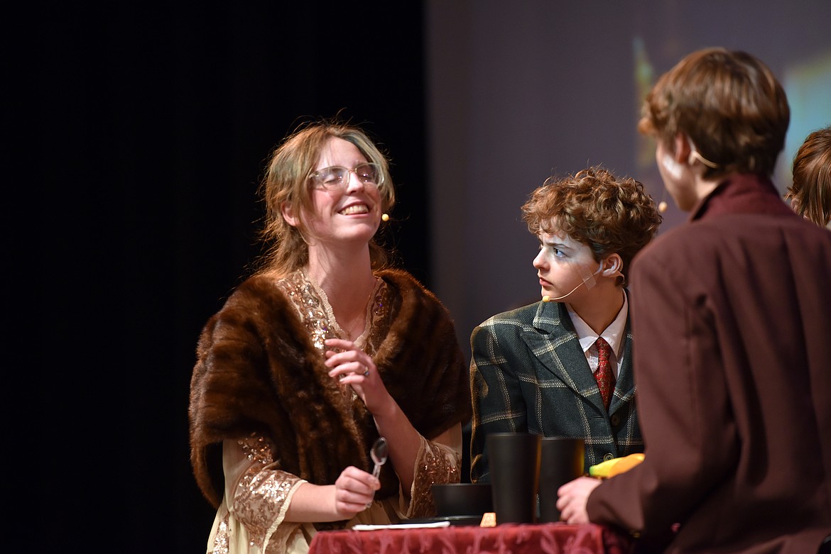 Lillian Nelson as Miss Peacock acts during a dress rehearsal for Whitefish High School Theatre's Clue prior to performances this weekend. (Kelsey Evans/Whitefish Pilot)