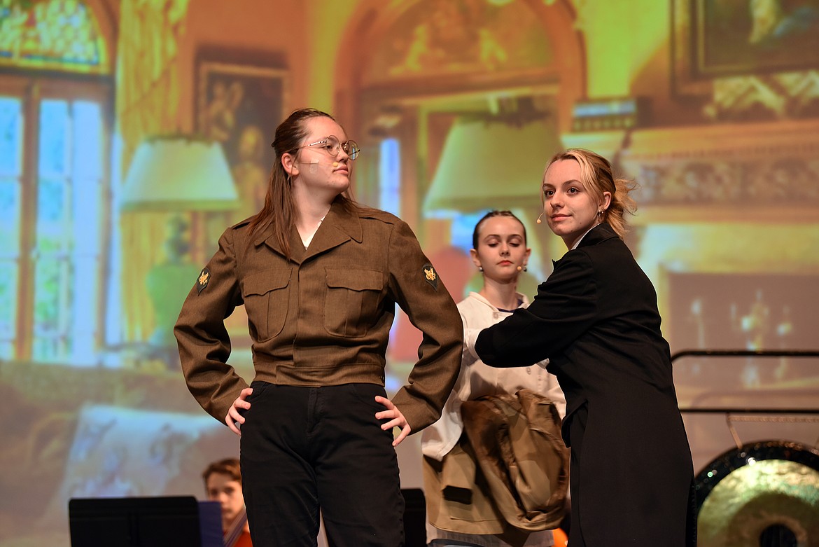 Grayson Wood as Colonel Mustard and Cody Blaize as Wadsworth at a dress rehearsal for Clue on Monday prior to performances this weekend. (Kelsey Evans/Whitefish Pilot)