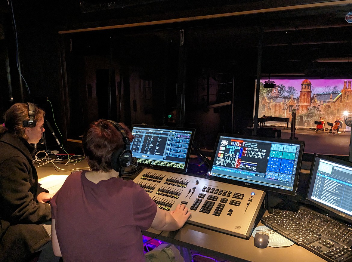 Whitefish High School theater students tech crew at a dress rehearsal for Clue on Monday prior to performances this weekend. (Kelsey Evans/Whitefish Pilot)