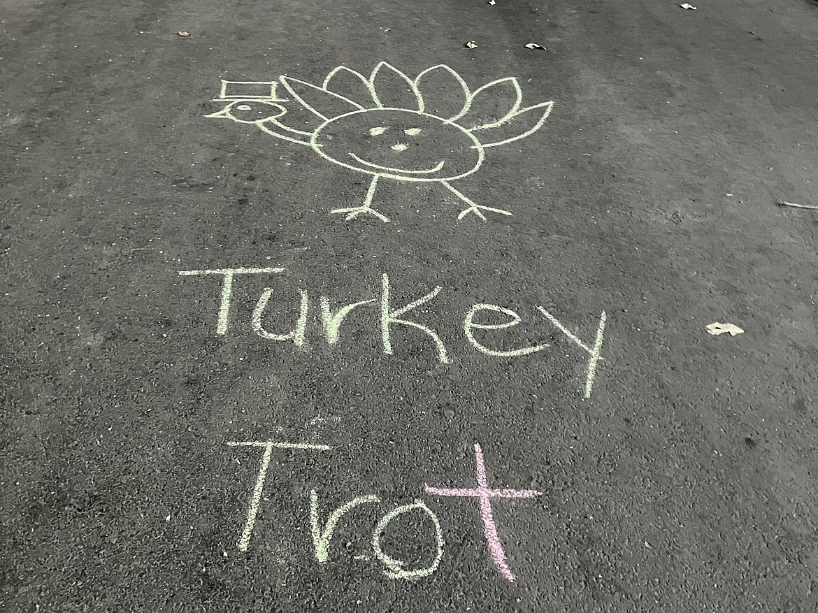 Chalk art for the Turkey Trot in Wallace. The event for the Wallace Food Bank began last year.