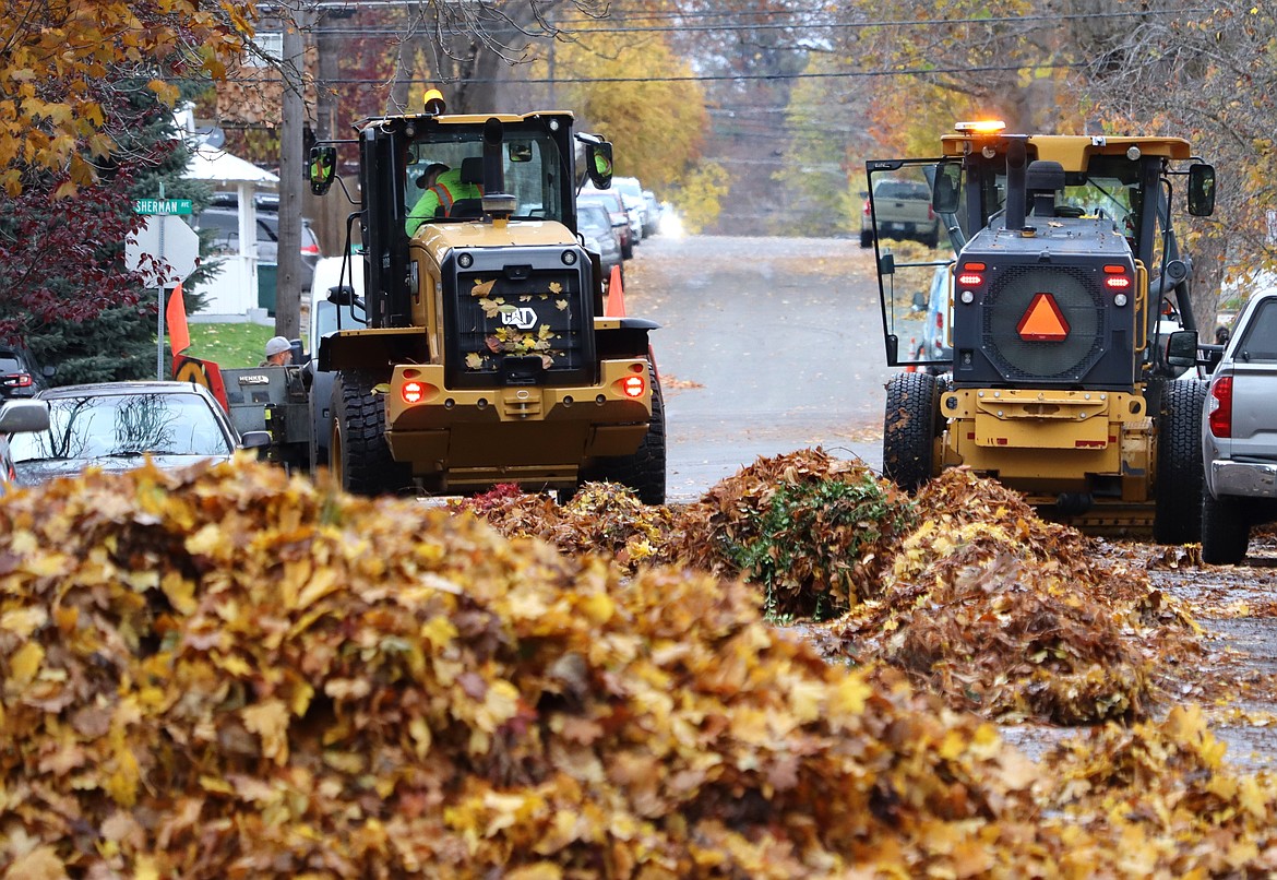 Leaves are piled high in the Sanders Beach area on Tuesday, as city crews begin the annual Leaf Fest.