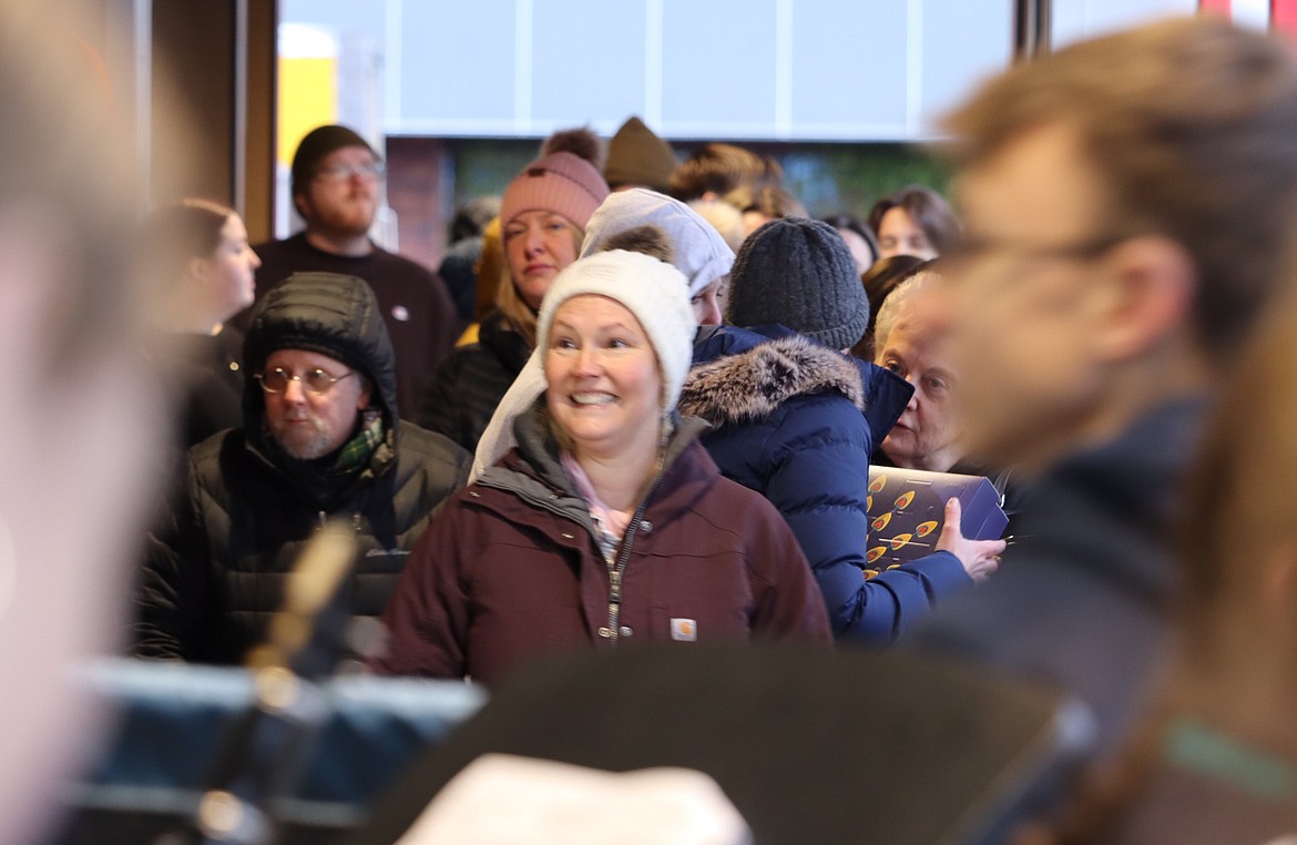 Stephanie Engle of Rathdrum is first in line as she waits for Trader Joe's to open its Coeur d'Alene store on Tuesday.