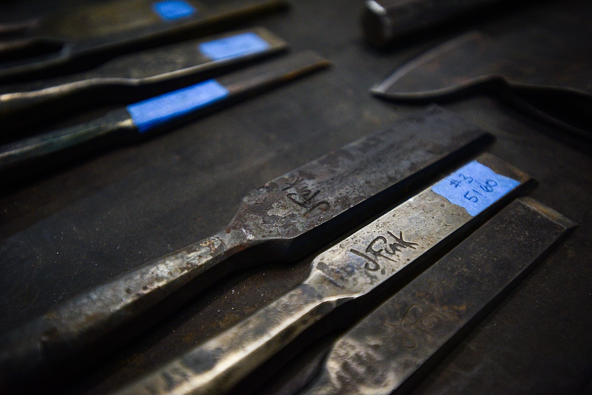 Woodworking tools forged in a recent Carpenter's Tools workshop at New Agrarian School in Bigfork on Tuesday, Nov. 12. (Casey Kreider/Daily Inter Lake)