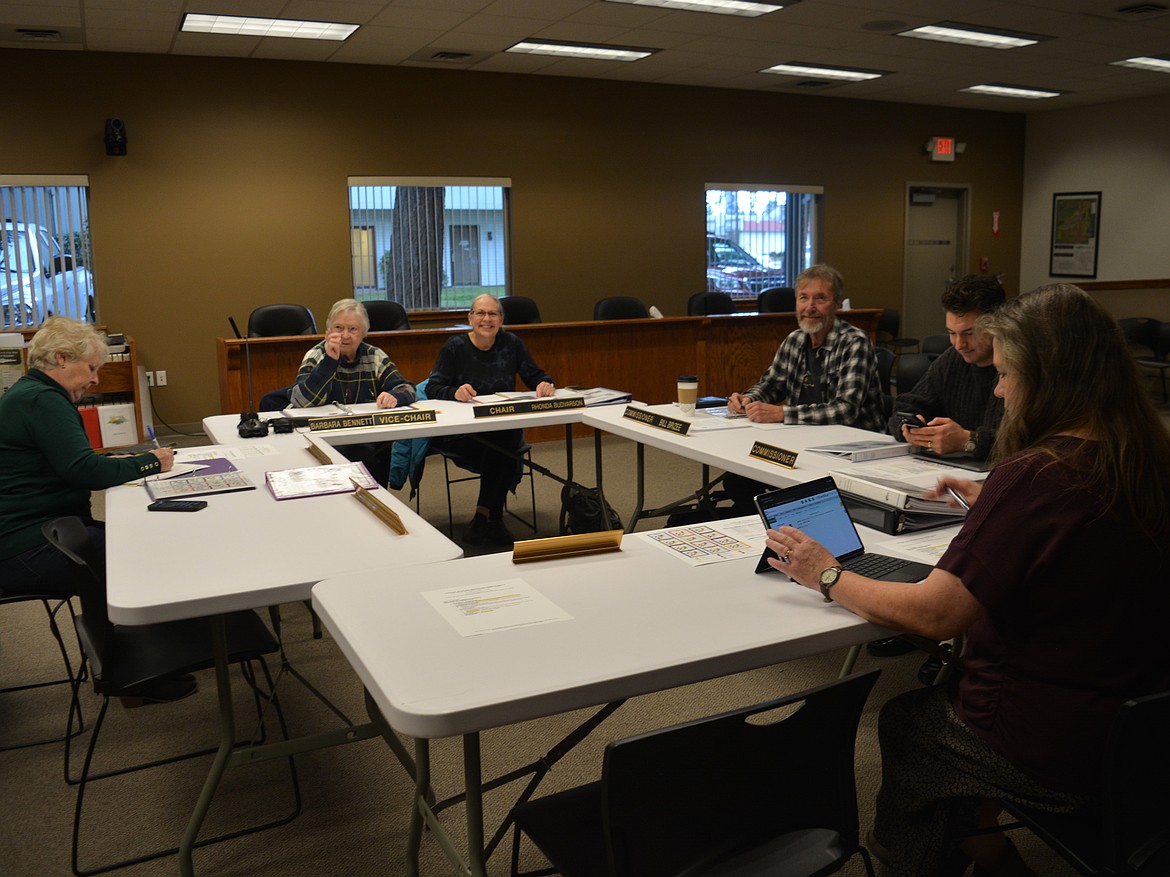 The Hayden Historic Preservation Commission met Thursday to discuss the Owl Café building and other local sites Thursday at Hayden City Council Chambers.
Left to right: Preservation commissioners Judy Eichelberger, Barbara Bennett, Rhonda Budvarson, Bill Brizee, Ransom Storm, and city administrative assistant Deborah Shaver.