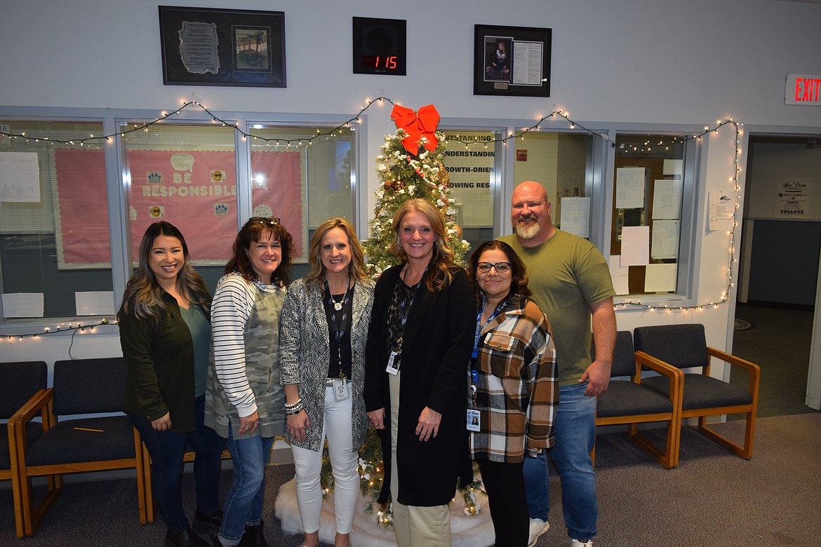 From left to right: Warden High School Counselor Anna Hernandez, High School Secretary Cindy Cox, High School Principal Katie Phipps, Middle School Principal Annie Hindman, Middle School Secretary Audra Turner and Athletics Director Brent Cox. The Warden middle and high school share a building and a main office.