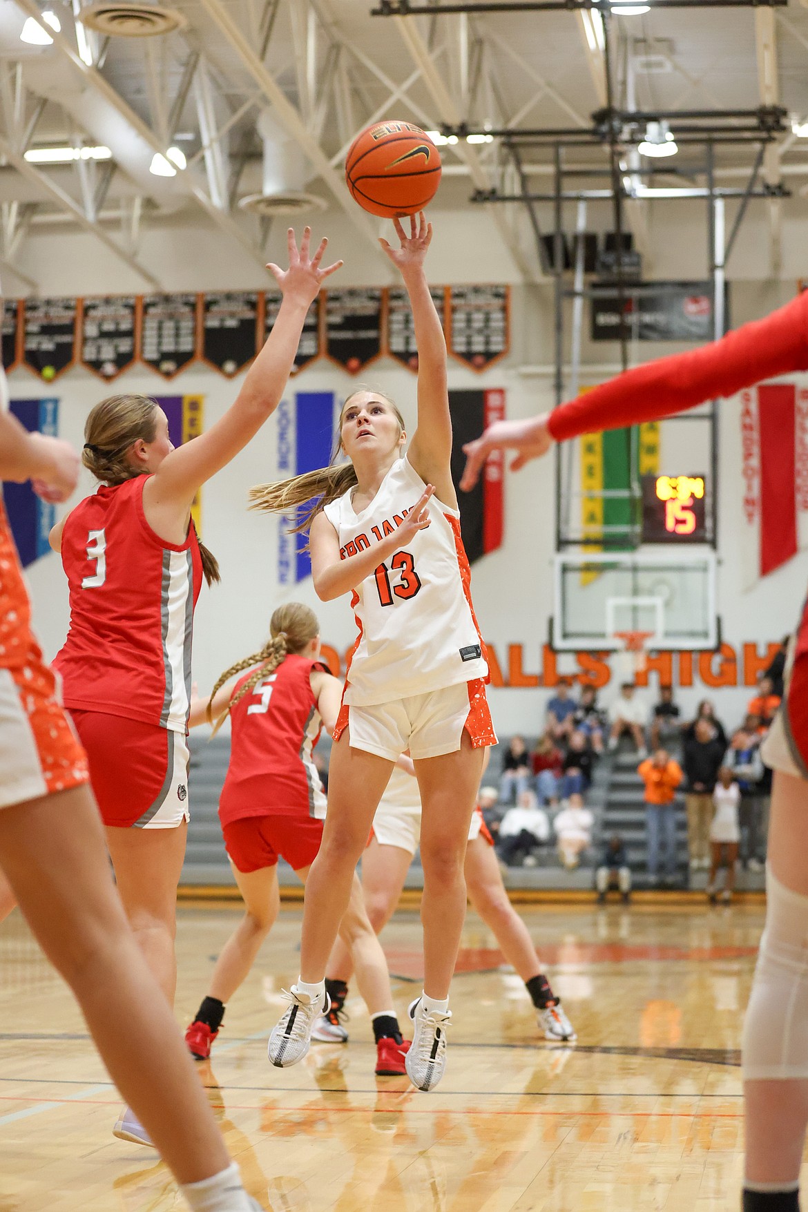 JASON DUCHOW PHOTOGRAPHY
Post Falls junior guard Kylie Johnson looks to pass the ball into the key during Tuesday's game with Sandpoint at The Arena.