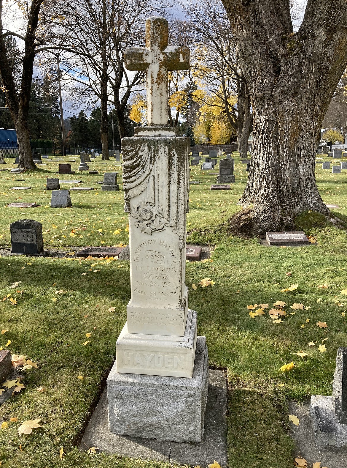 Today, Matthew Hayden’s grave at St. Thomas Cemetery is surrounded by the graves of his six children and other relatives.