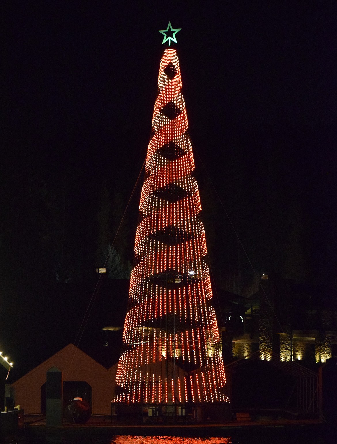 The North Pole's floating Christmas tree lit up the sky Tuesday night.