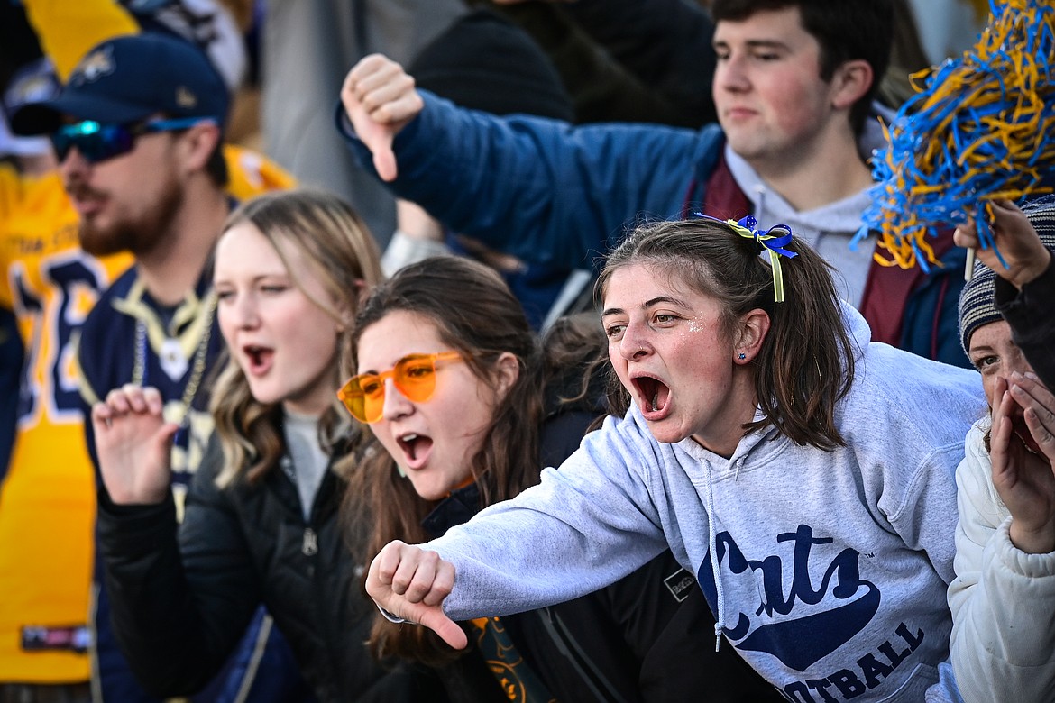 Bobcats students boo the Grizzlies before the start of the 123rd Brawl of the Wild at Bobcat Stadium on Saturday, Nov. 23. (Casey Kreider/Daily Inter Lake)