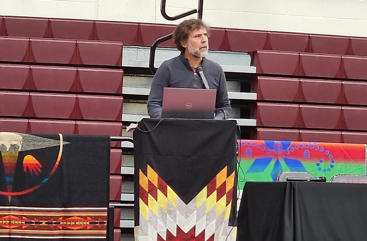 Karl Sutton from Mission West Community Development shares information about the REAP program during last week's climate conference at Salish Kootenai College. (Berl Tiskus/Leader)