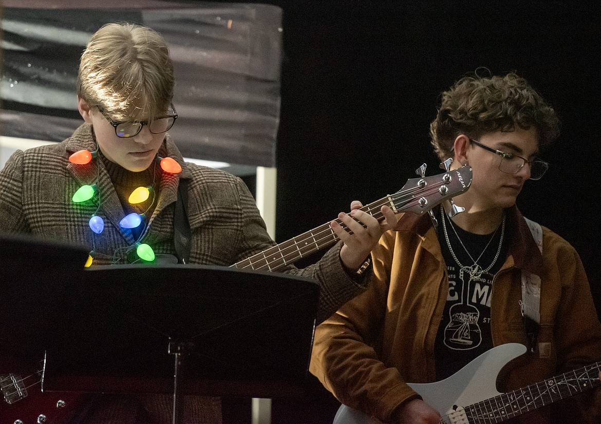 Members of the Bigfork High School Jazz Band play at the Christmas Tree Lighting Saturday, Nov. 23. (Avery Howe/Bigfork Eagle)