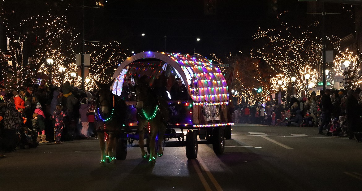 A light wagon enjoys a special ride in the parade.