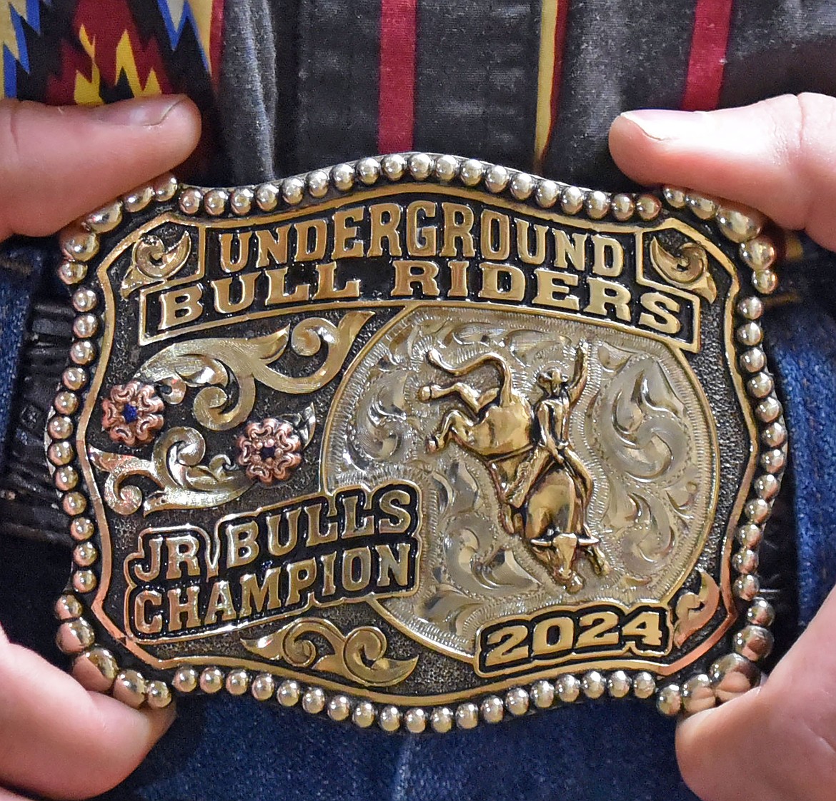 Buckles are awarded to winners in several of the rodeo events. (Julie Engler/Whitefish Pilot)