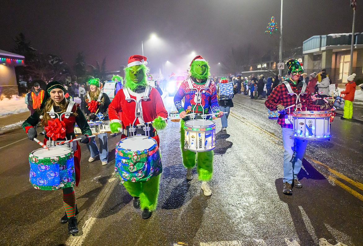 The Columbia Falls drumline performs in the parade.