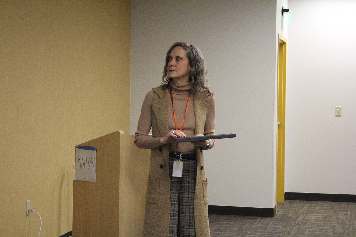 Moses Lake School District superintendent Carol Lewis explains district financing during a Dec. 5 during a question-and-answer forum.