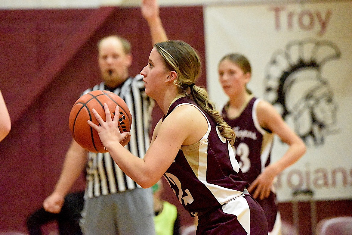 Troy senior Leslie Gravier shoots a free throw during an intrasquad scrimmage Thursday, Dec. 5, 2024, at the Troy Activity Center. (Scott Shindledecker/The Western News)