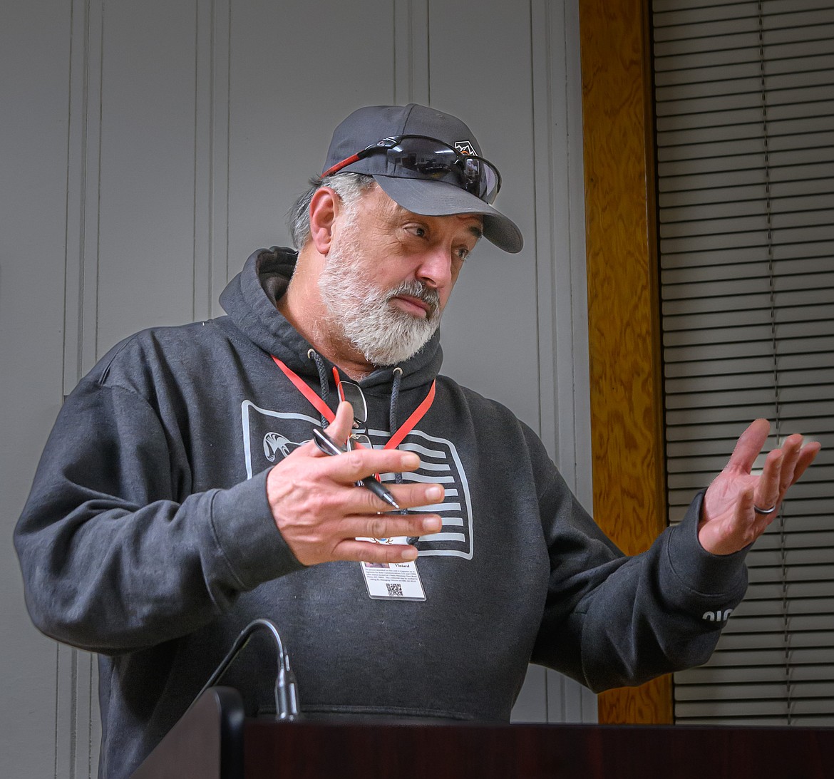 Clark Fork River Radio's Raf Viniard address the Plains Council at last week's meeting. (Tracy Scott/Valley Press)