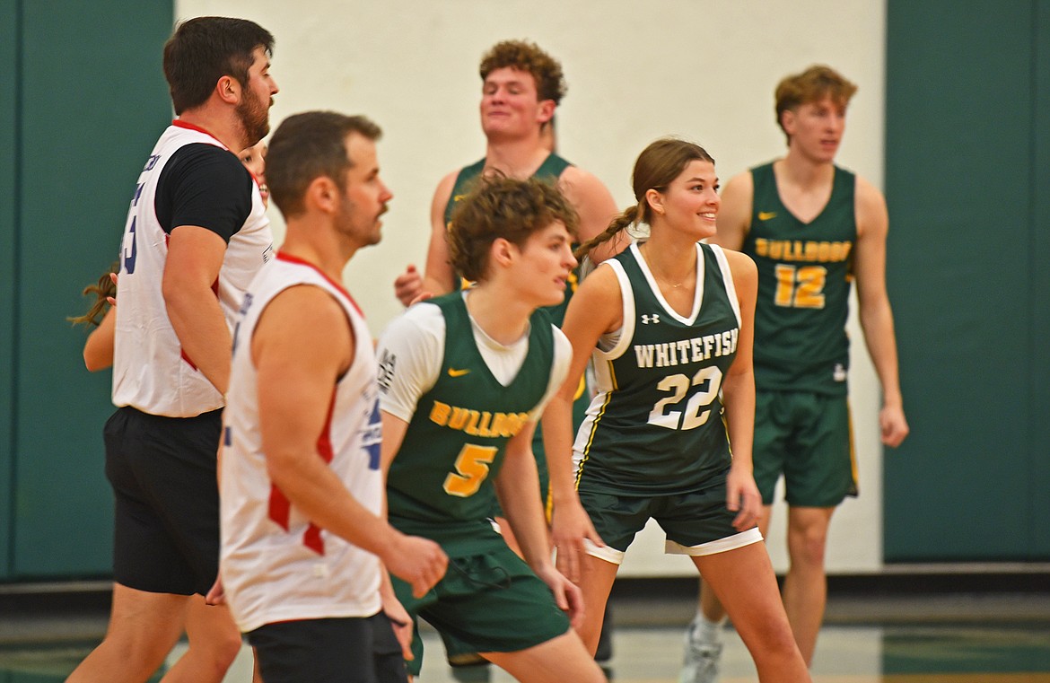 Whitefish High School basketball players played against a squad of police officers and high school teachers for the Mega Bowl fundraiser on Friday. (Kelsey Evans/Whitefish Pilot