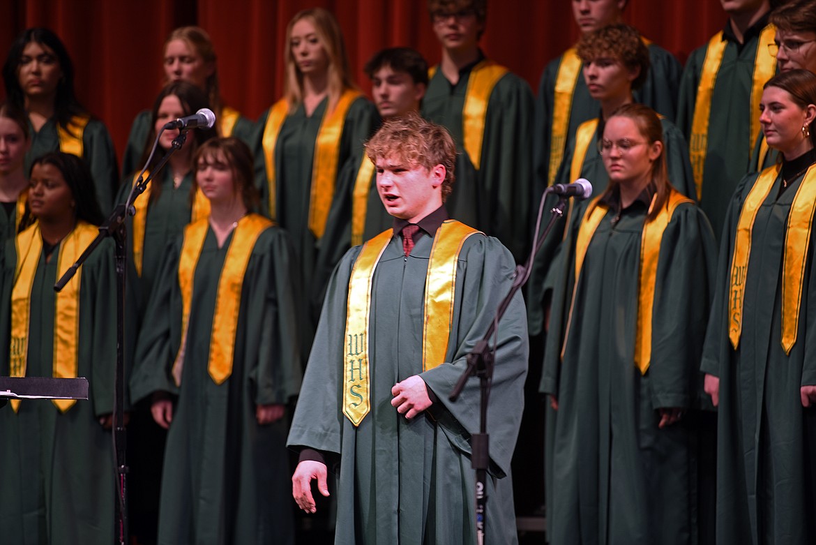 Sam Nissen concludes the night with a german solo of Stille Nacht, Silent Night. (Kelsey Evans/Whitefish Pilot)