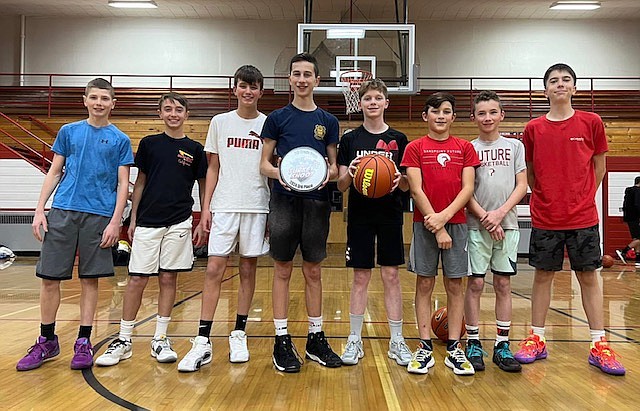 The Sandpoint Future seventh grade boys basketball team recently went undefeated to win the River City Basketball League's seventh grade division and took third  at the Warehouse Turkey Shoot held Nov. 30 and Dec. 1 in Spokane. Pictured, from left are Blakely Marshall, Tino Villelli, Bennett Neiman, Trevor Tadic, Gavin Petro, Cruz Oliver, Eli Franz and McKale Peters. The team is coached by Jake Oliver.