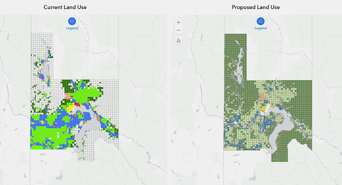 The current and proposed land use maps side by side on the Bonner County planning department's webpage.