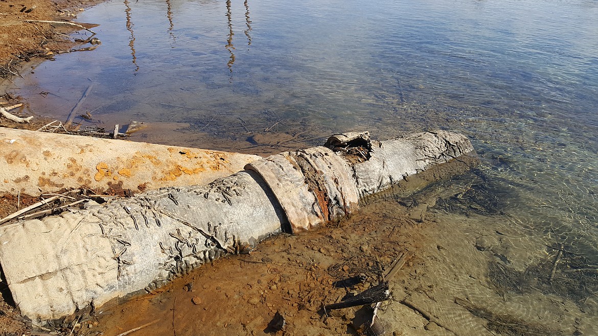 This photo, taken in 2019, shows remnants of the flexible floating lines used by the Cataldo Dredge.