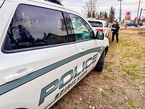 A Spirit Lake police officer conducts a traffic stop along HWY 41.