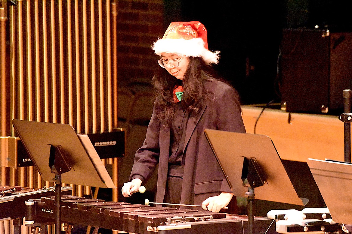 Libby High School band member Angelica Bailey performs during the Dessert Concert Tuesday, Dec. 10, 2024, at the Memorial Center. (Scott Shindledecker/The Western News)