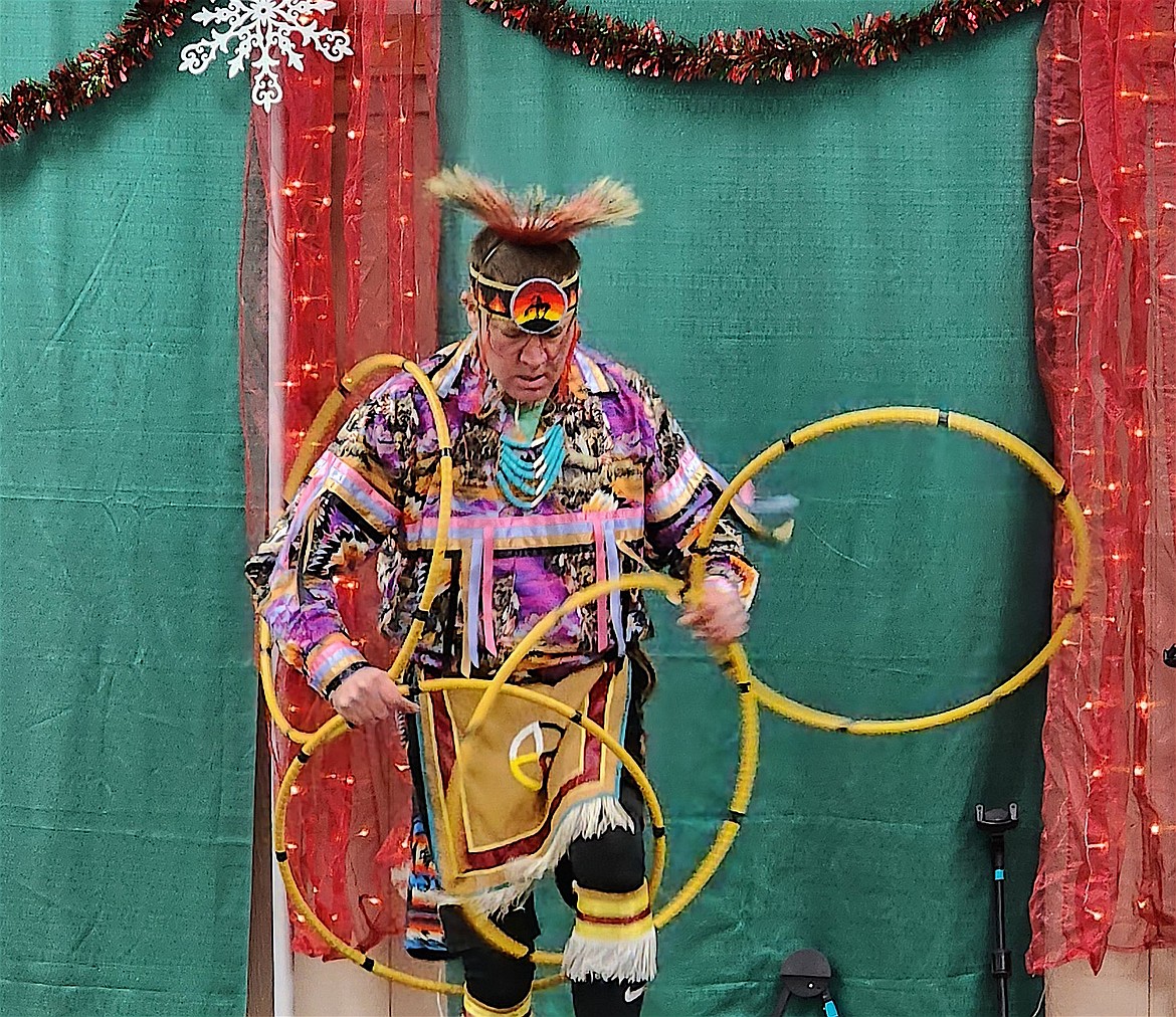 A hoop dancer entertained visitors during the opening night of Lights Under the Big Sky in Ronan. (Berl Tiskus/Leader)