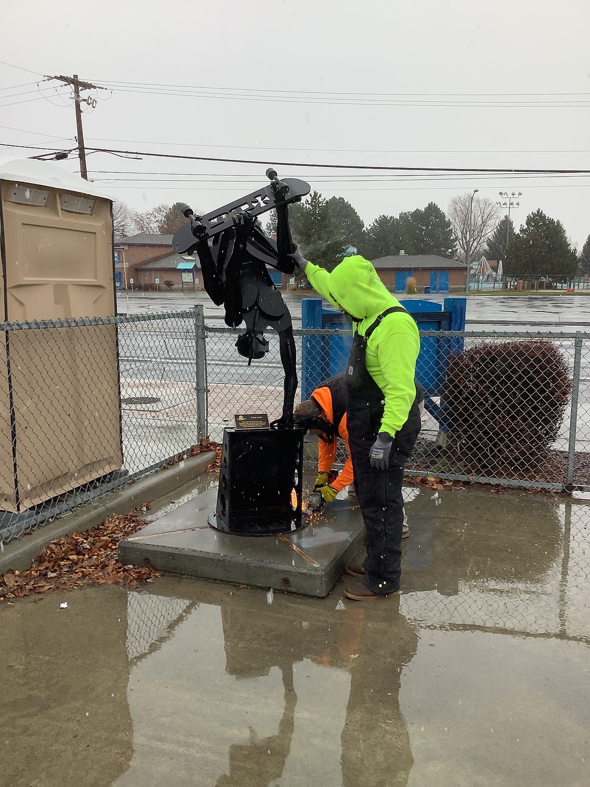 The skateboarder who usually hangs out at the Moses Lake skate park is on his way to the shop for cleaning and repair.