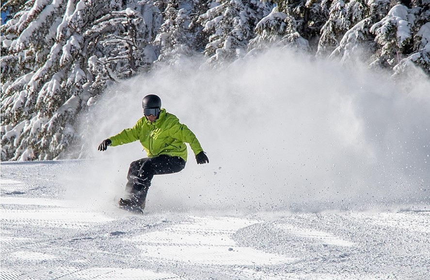 A snowboarder at Silver Mountain Resort in Kellogg.