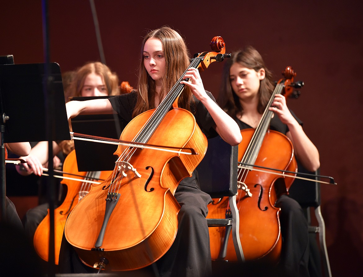 Ninth grade cellist Madeline Spear. (Kelsey Evans/Whitefish Pilot)