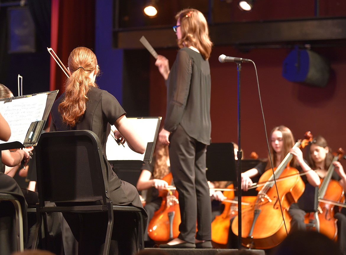 Summer Boggess conducting the WHS Sinfonia. (Kelsey Evans/Whitefish Pilot)