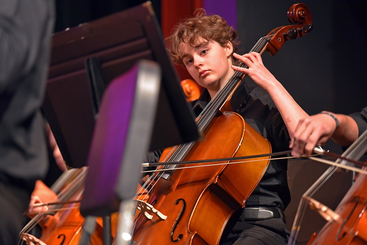 Tenth grade cellist Jasper Chisholm. (Kelsey Evans/Whitefish Pilot)