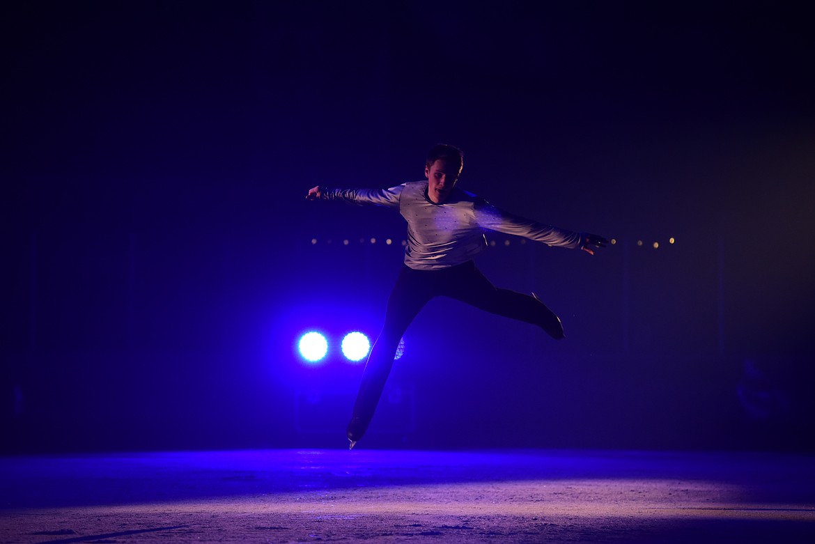 Vaughn Irwin goes big across the ice at Glacier Skate Academy's Wonderland On Ice show Saturday, Dec. 21 at Stumptown Ice Den in Whitefish. (Matt Baldwin/Whitefish Pilot)