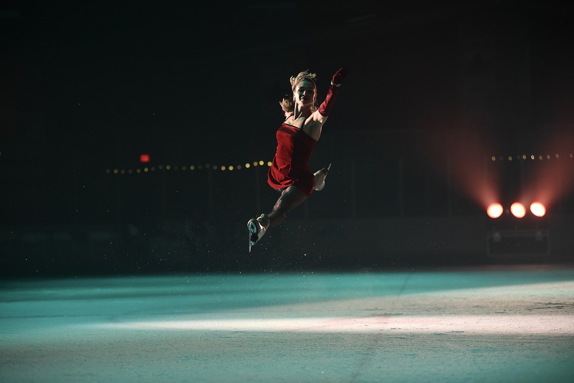 Guest Performer Cari Maus flies across the ice at Glacier Skate Academy's Wonderland On Ice show Saturday, Dec. 21 at Stumptown Ice Den in Whitefish. (Matt Baldwin/Whitefish Pilot)